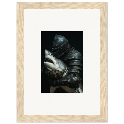 Framed canvas print showcasing a shark epiphany with an armored figure for cool room decoration