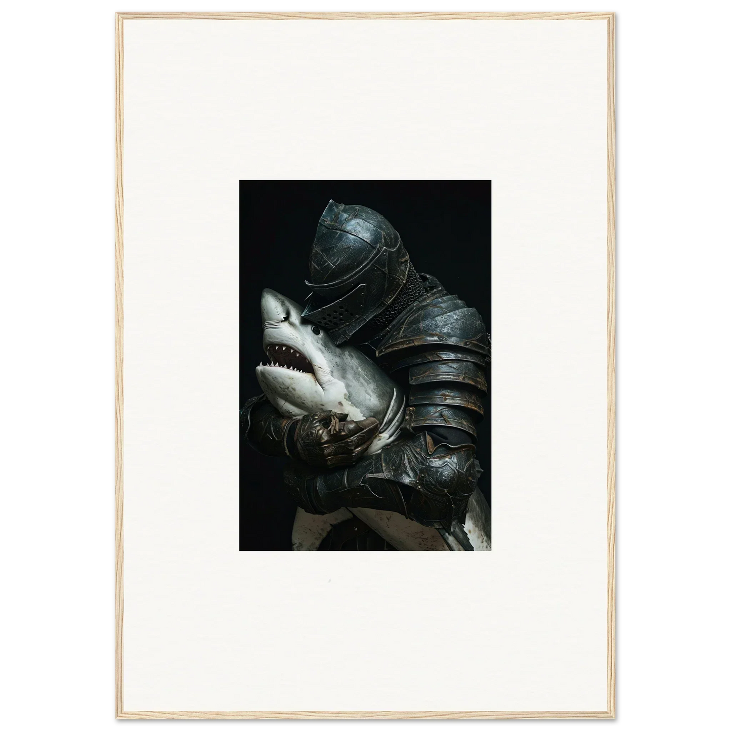 Shark emerging from medieval armor for an epic room decoration canvas print