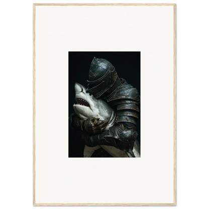 Shark emerging from medieval armor for an epic room decoration canvas print