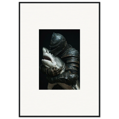 Surreal composite of a shark’s head in armor for unique room decoration canvas print