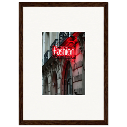 Neon red Fashion sign on building, perfect for Skylight Manifesto room decor