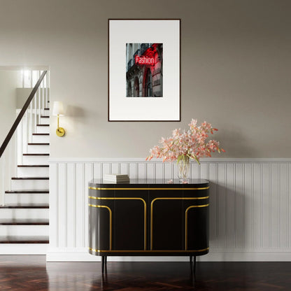 Elegant black and gold console table enhances room decor with a sleek design