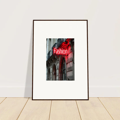 Framed wall art of a red neon Fashion sign for stylish room decor and Skylight Manifesto