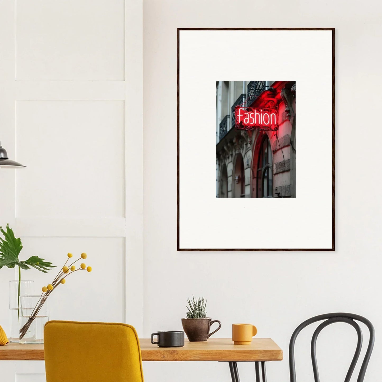 Framed wall art of a neon Fashion sign for stylish room decor in the Skylight Manifesto