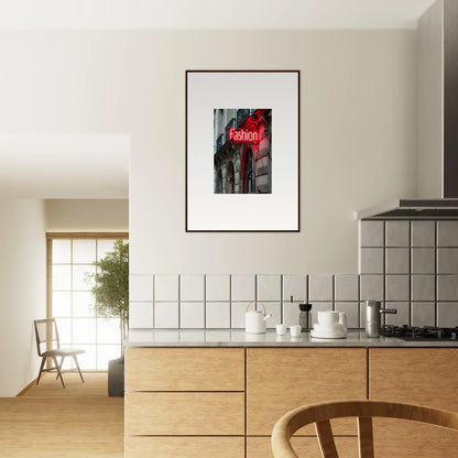 Framed wall art featuring a neon Fashion sign for chic room decor from Skylight Manifesto