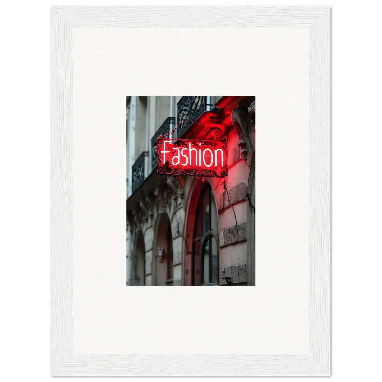 Neon red Fashion sign on building facade for stylish Room Decor and Skylight Manifesto art