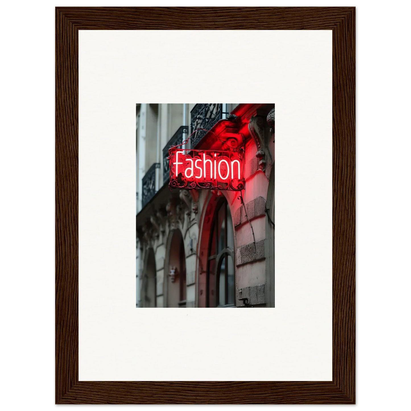 Neon red Fashion sign on building facade enhancing Room Decor for Skylight Manifesto themes