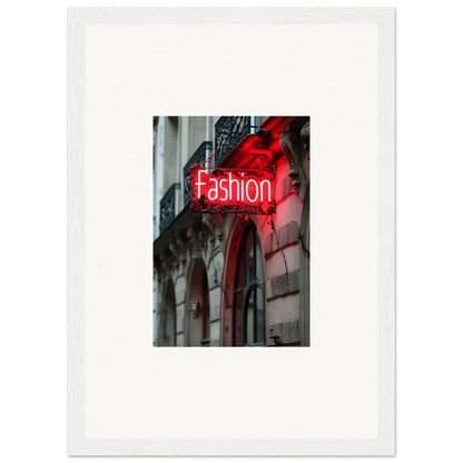 Neon red Fashion sign on building facade, a stylish touch for Skylight Manifesto room decor