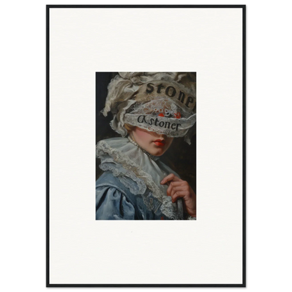 Framed canvas print of a person in a lace headdress with veil cognition vibe