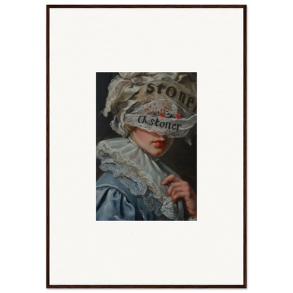 Framed canvas print of a person in a lace headdress perfect for room decoration