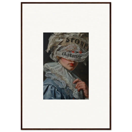 Framed canvas print of a person in a lace headdress perfect for room decoration