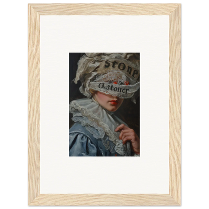 Framed portrait of a person with obscured eyes, perfect for room decoration with veil cognition