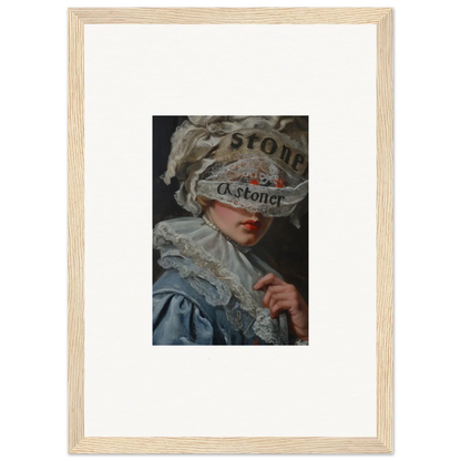 Framed canvas print of a figure in 18th-century attire with obscured eyes for room decoration