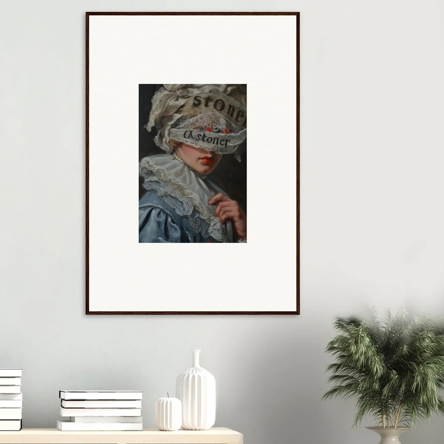 Framed canvas print of figure with eyes obscured, perfect for veil cognition room decoration