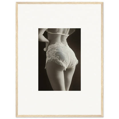 Black and white photo of a woman in lace curvature underwear perfect for canvas print decor