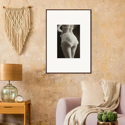 Framed black and white canvas print of woman’s lace curvature for stylish room decoration