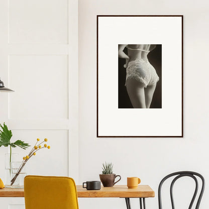 Framed black and white canvas print of woman’s lace curvature for stylish room decoration