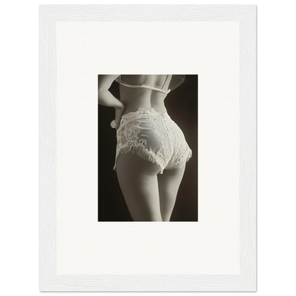 Framed black and white canvas print of lace curvature on woman’s lower back for room decoration