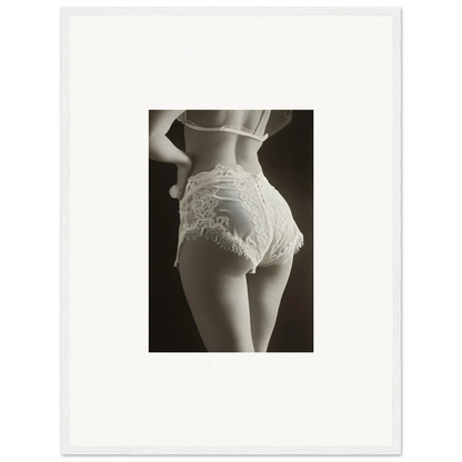 Stunning black and white image of lace curvature on a woman’s hips, perfect for canvas print