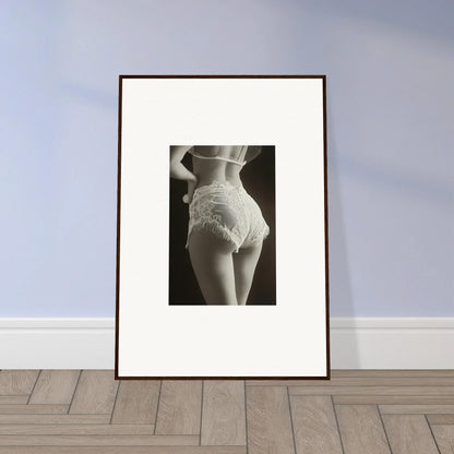 Framed black and white canvas print of lace curvature on a woman’s hips for room decoration