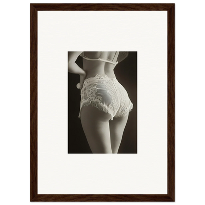 Framed black and white photo of a woman’s lace curvature for stylish room decoration