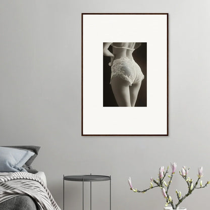 Framed black and white canvas print showcasing seductive lace curvature on a woman’s hips