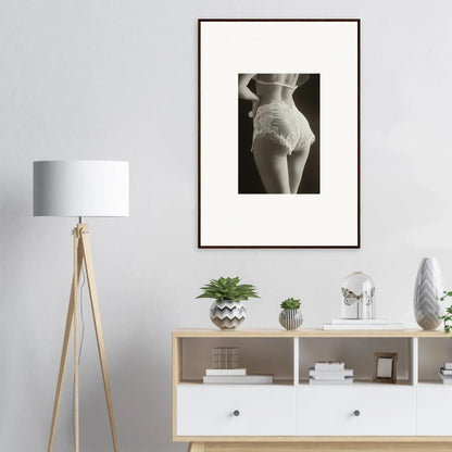 Framed black and white canvas print of a woman’s lace curvature for stylish room decoration