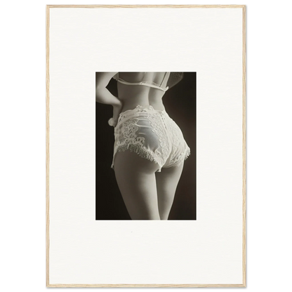 Lower torso in lacy white underwear showcasing lace curvature for chic room decoration