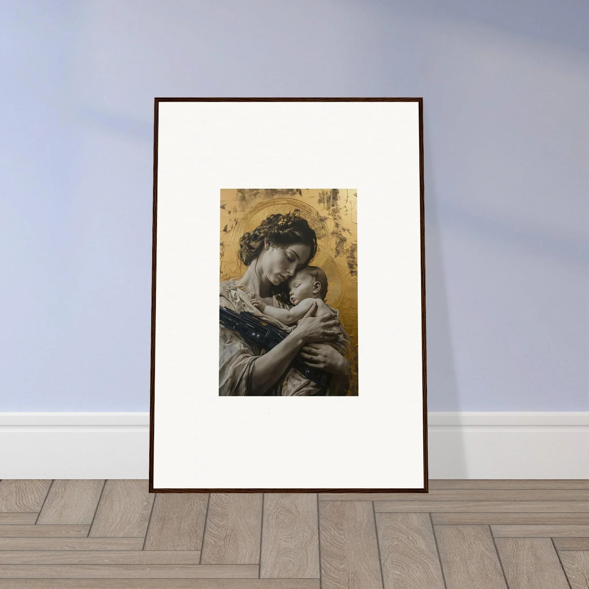 Framed wall art of a woman holding a baby, perfect for Delta Redux room decor