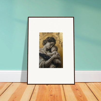 Framed wall art of a woman holding a baby in golden background for Seraphic Delta Redux