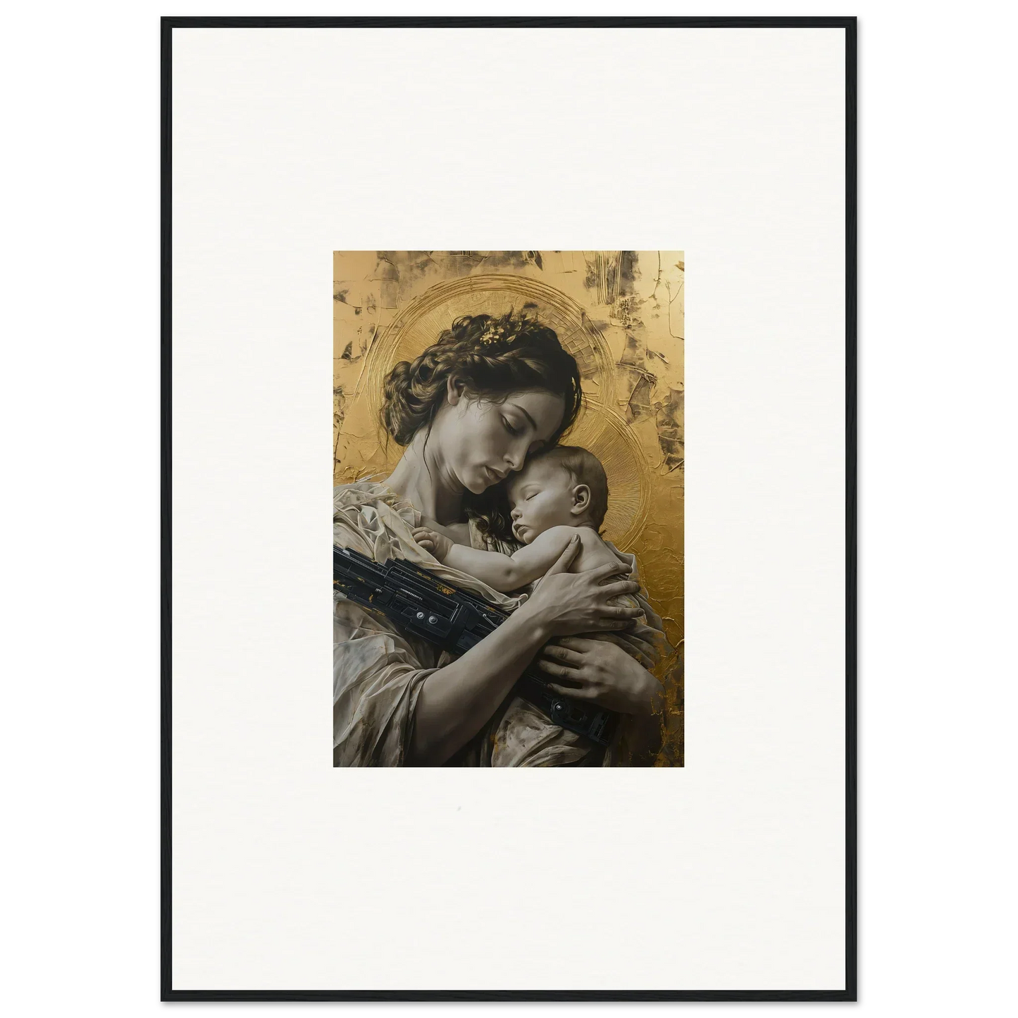 Framed wall art of a woman holding a baby, ideal for Delta Redux room decor