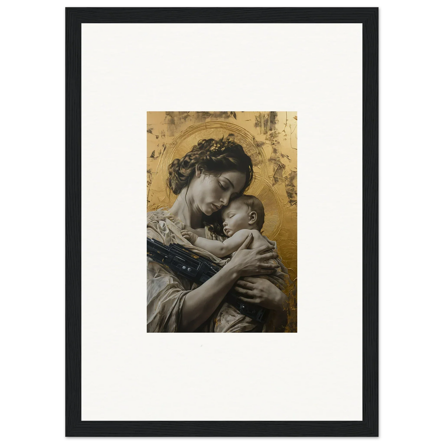 Framed wall art of a woman and child in golden background, ideal for Delta Redux room decor