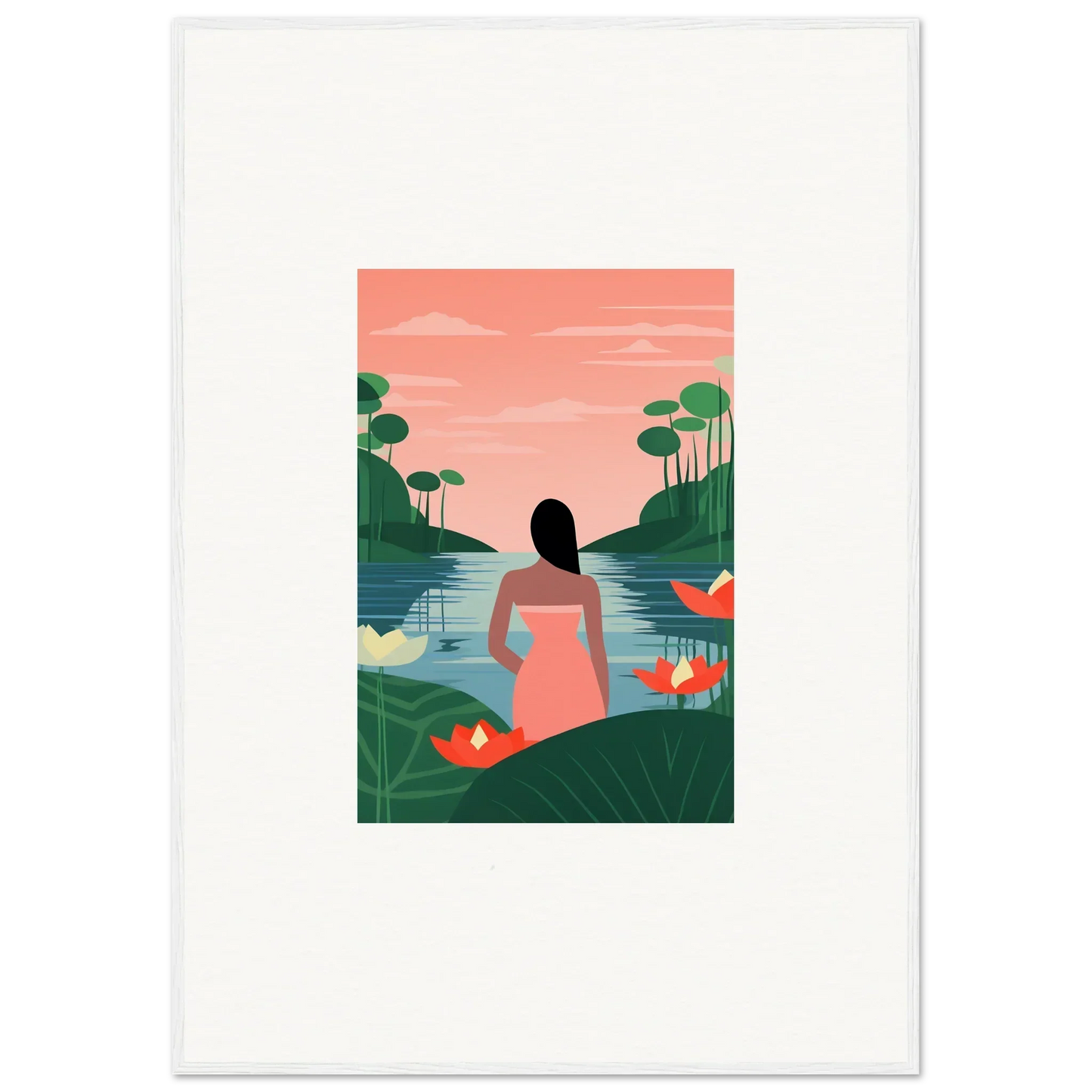 Illustration of a serene sunset scene for your tranquility canvas room decoration