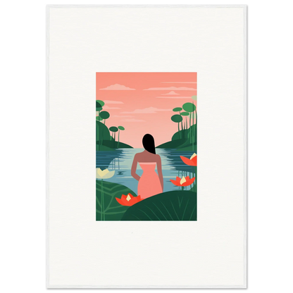 Illustration of a serene sunset scene for your tranquility canvas room decoration