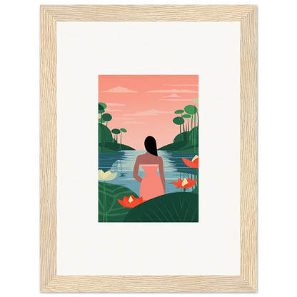 Tranquility canvas of a person by a lake at sunset perfect for room decoration