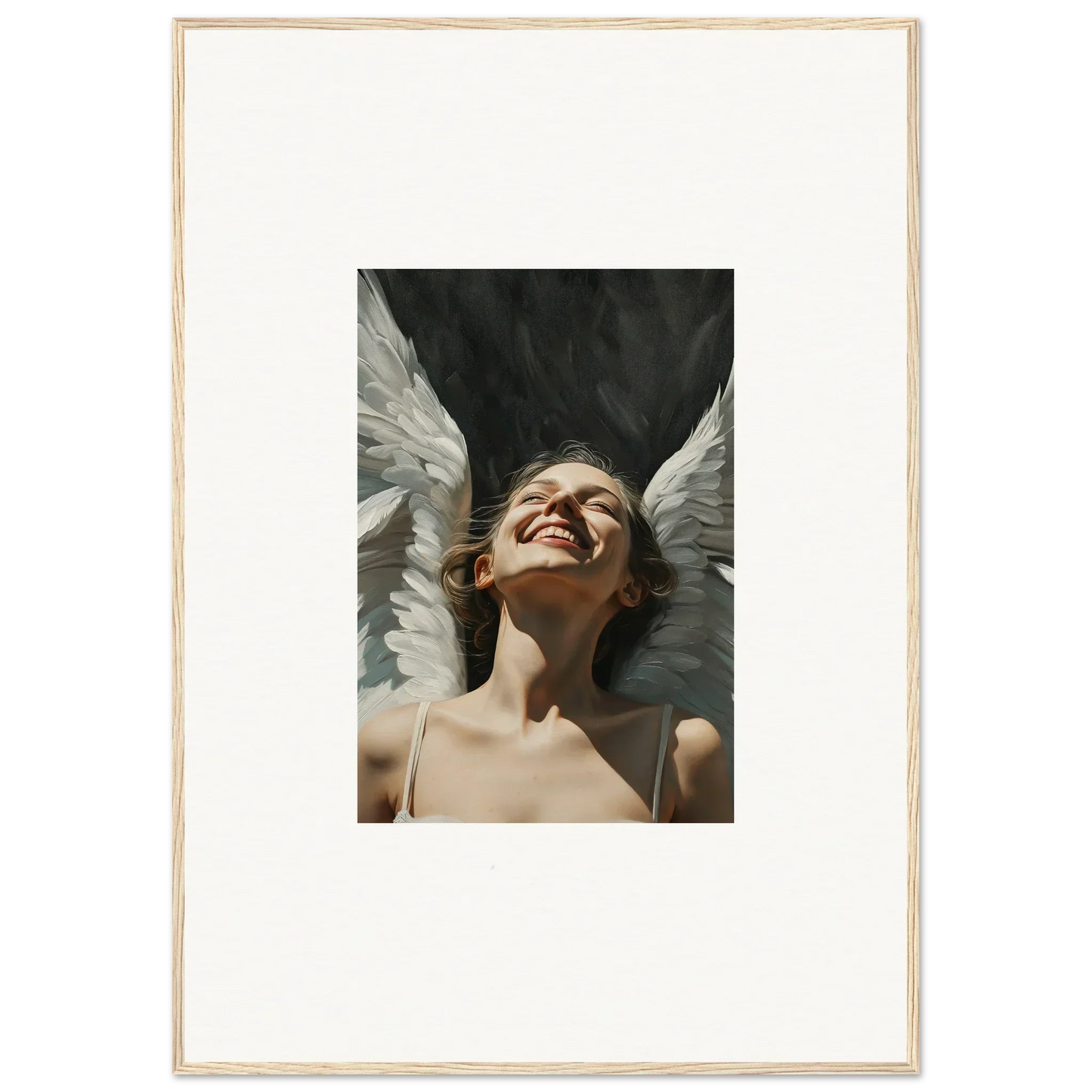 Smiling figure with white wings canvas print for unique room decoration wall art