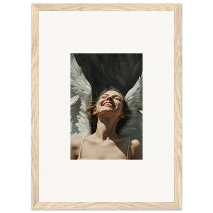 Framed canvas print of person with angel wings, perfect for serene room decoration