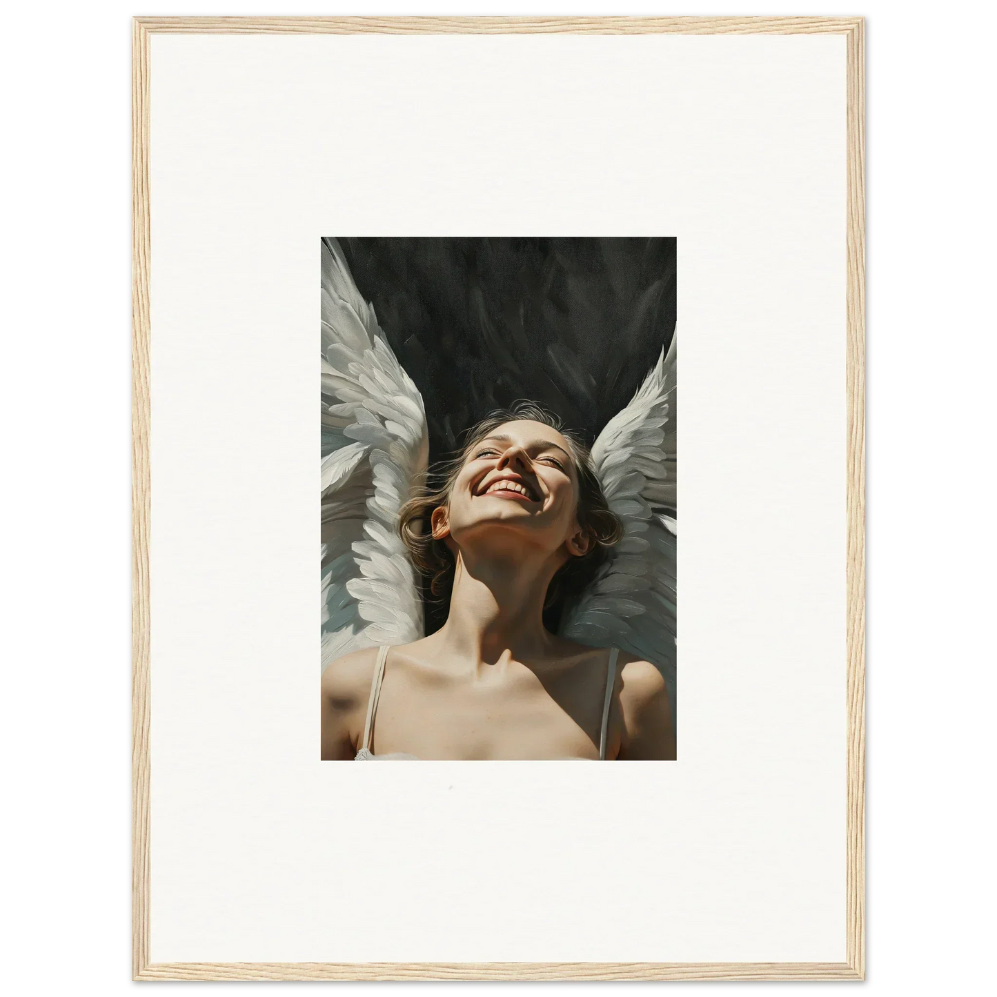 Framed canvas print of a person with angel wings, perfect wall art for room decoration