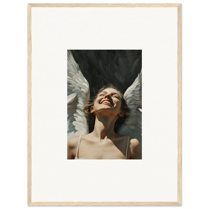 Framed canvas print of a person with angel wings, perfect wall art for room decoration