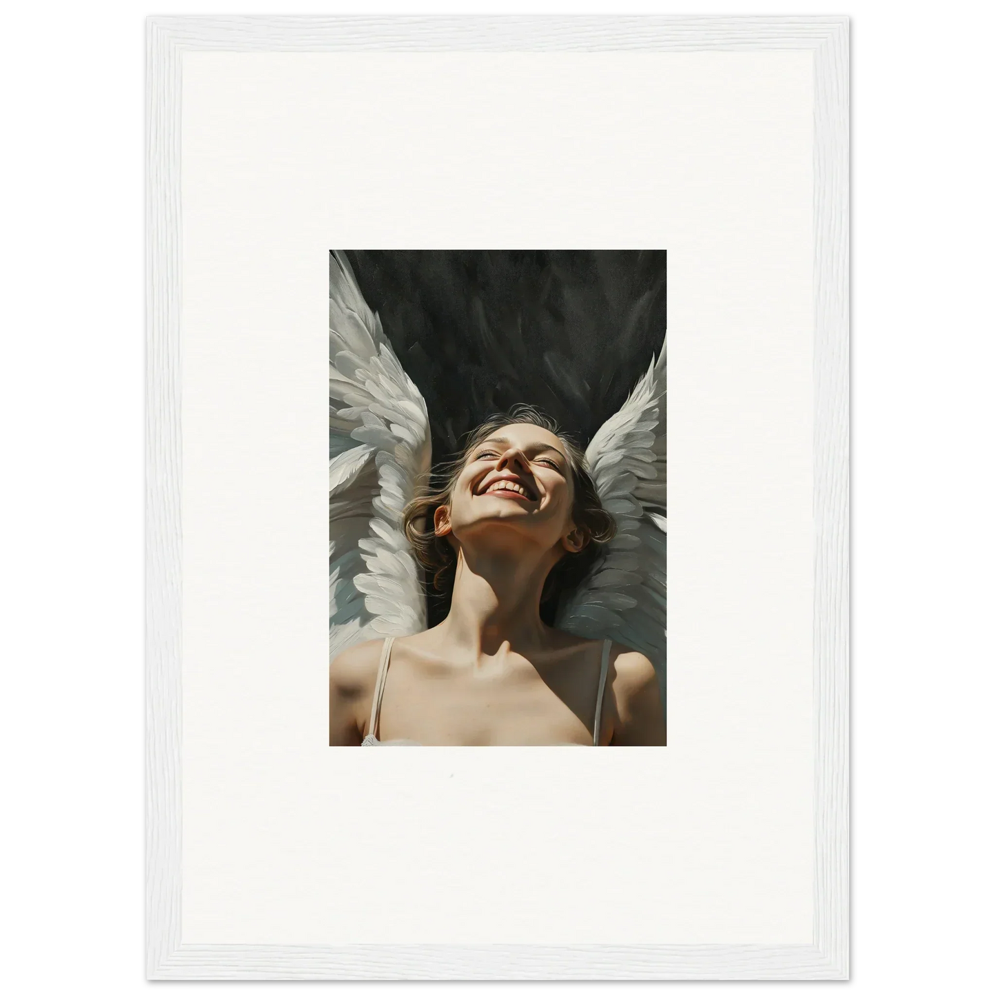 Angel portrait with wings, perfect for serene room decoration or wall art canvas print