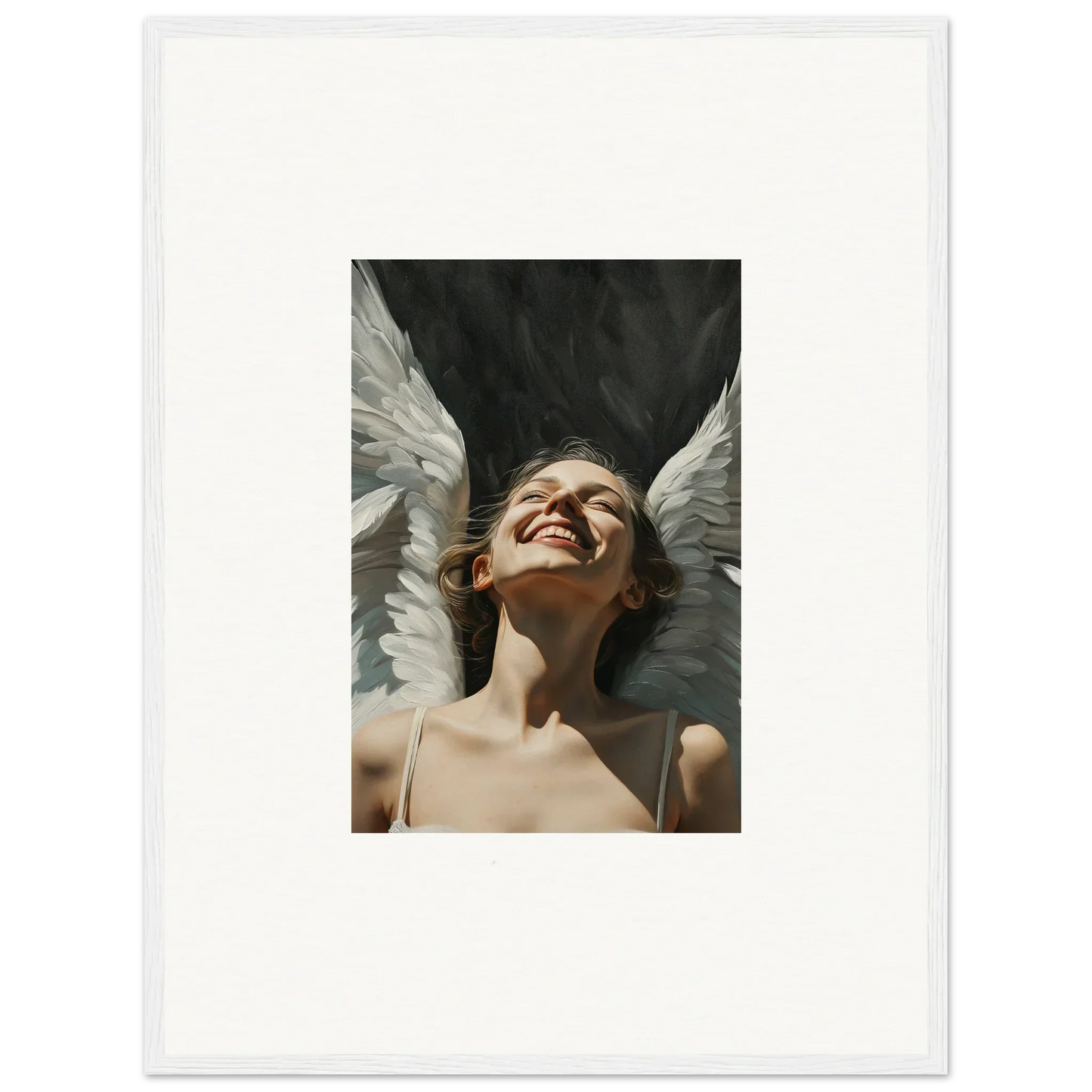 Portrait of a person with white wings, perfect for canvas print wall art room decoration