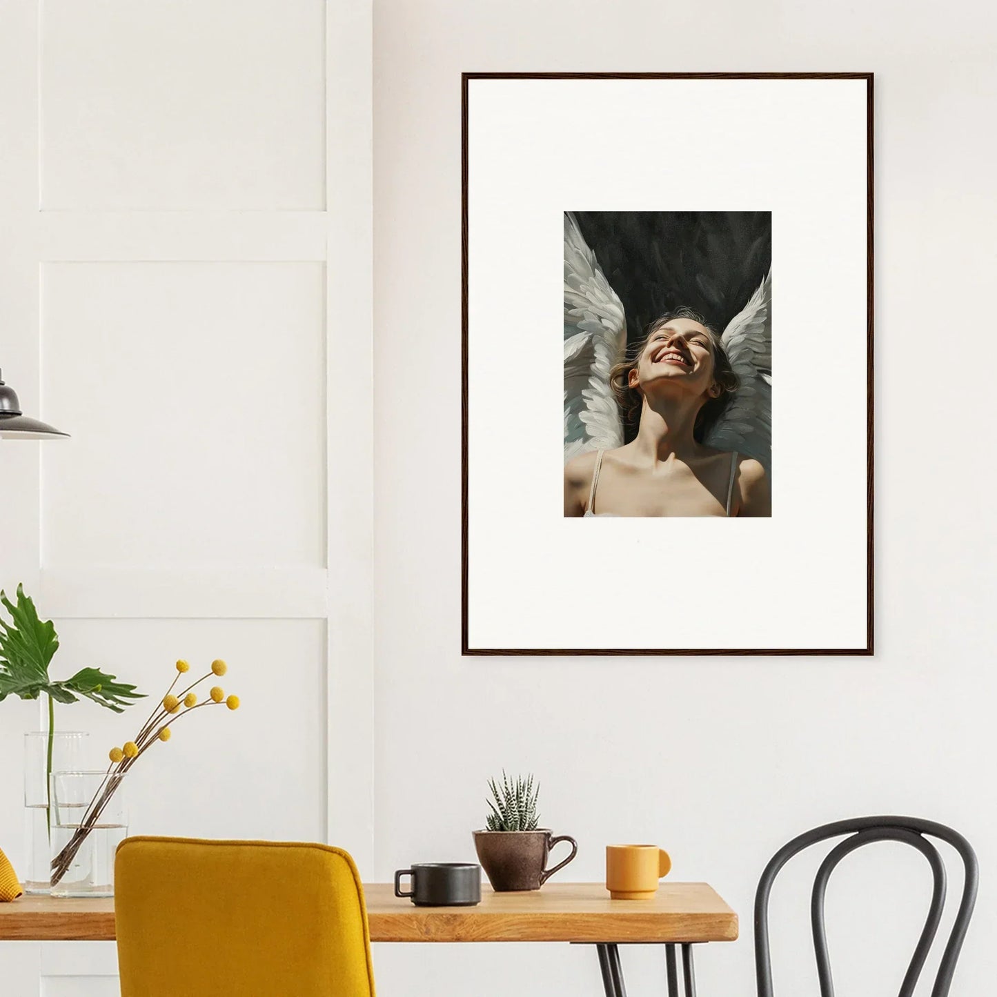 Framed photograph of a person with angel wings for stunning wall art and room decoration