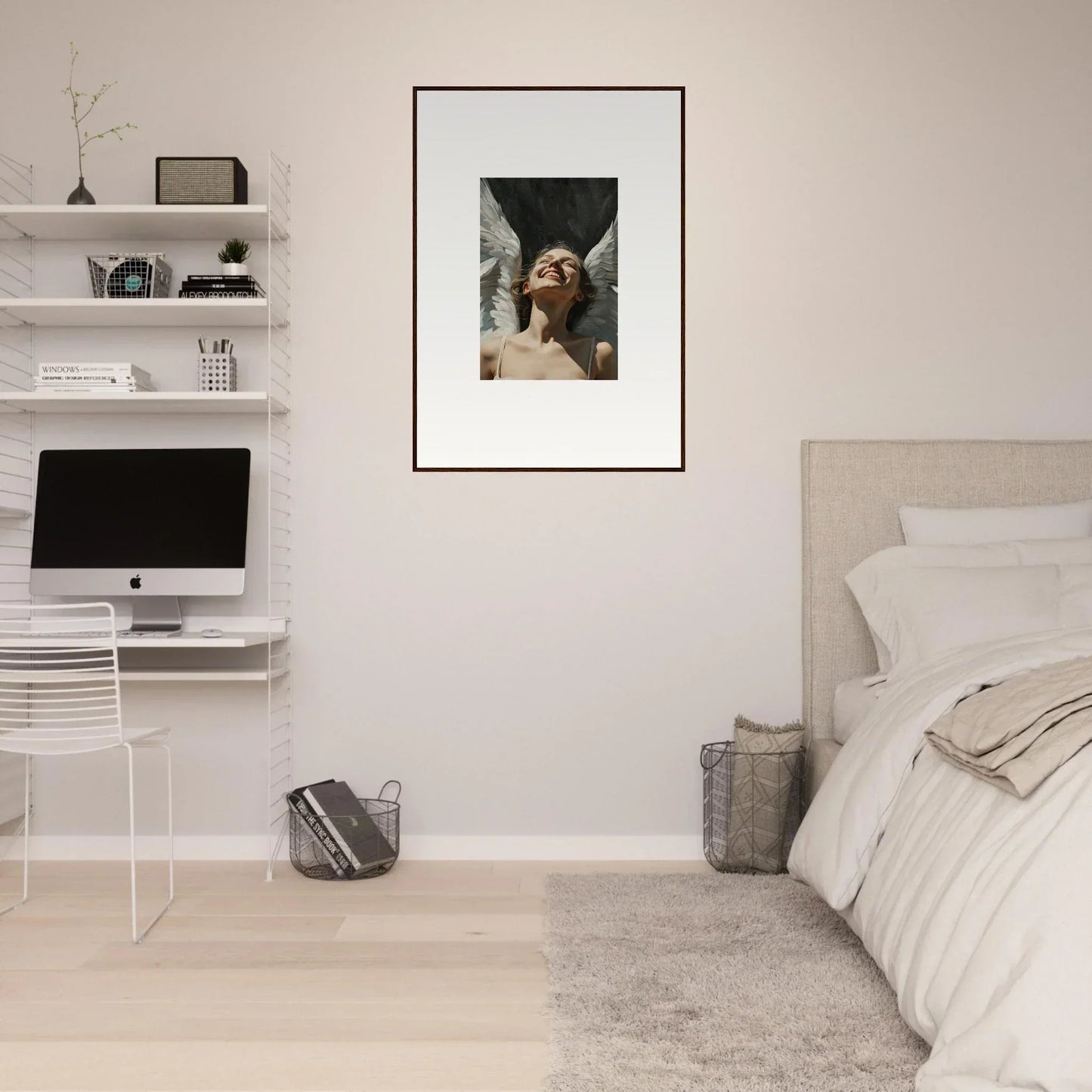 Framed wall art of a person gazing upward, perfect for unique room decoration