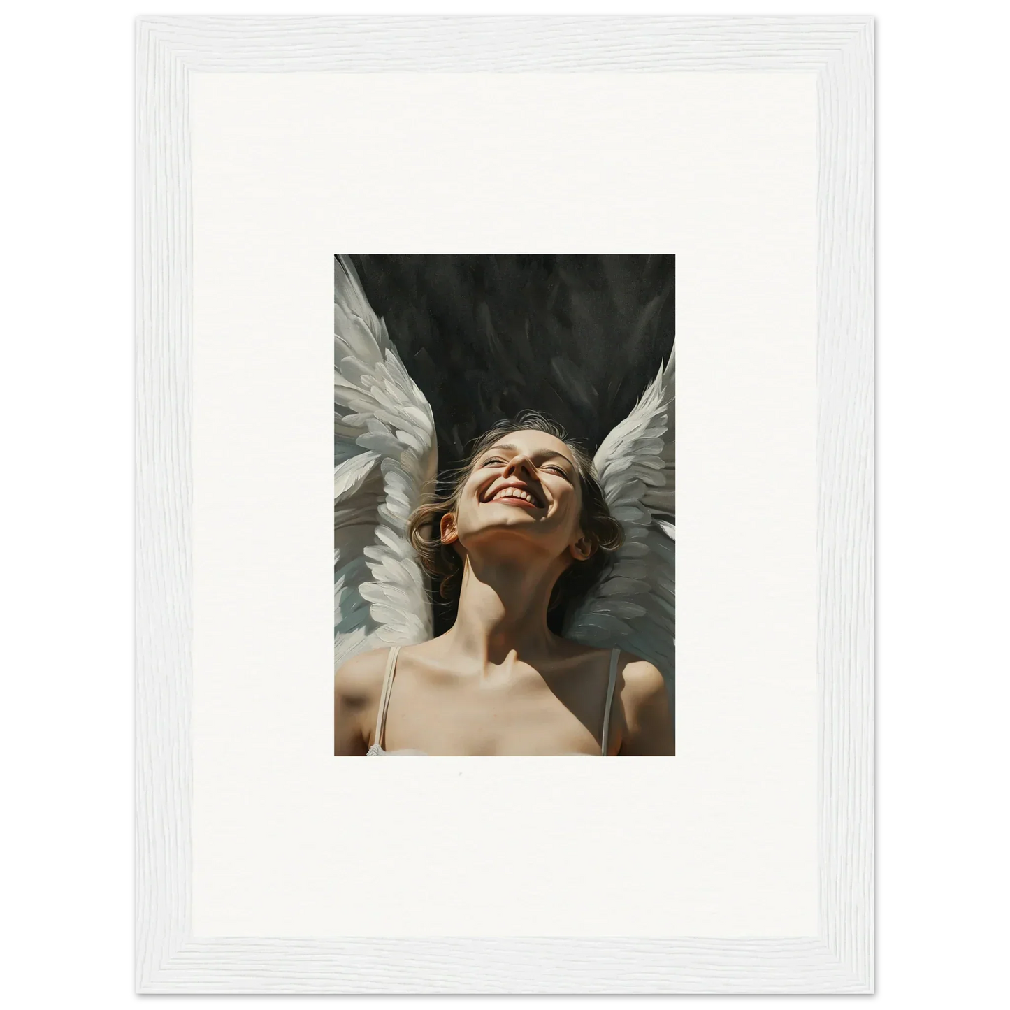 Angelic portrait with white wings, perfect canvas print for room decoration wall art