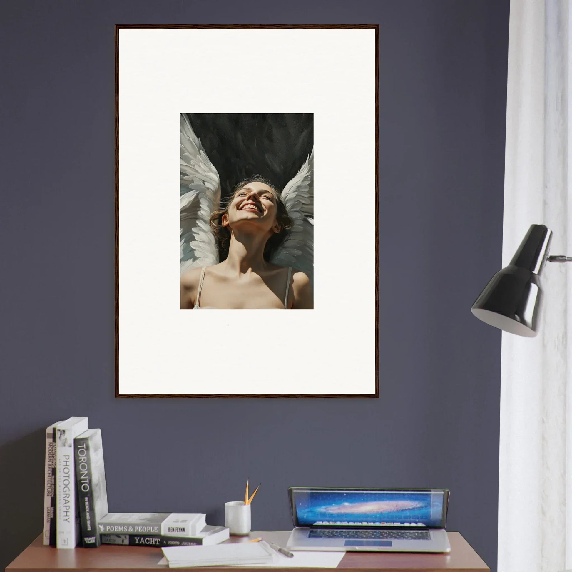 Framed Serene Ætheric Revelations canvas print of a winged figure for stunning room decoration