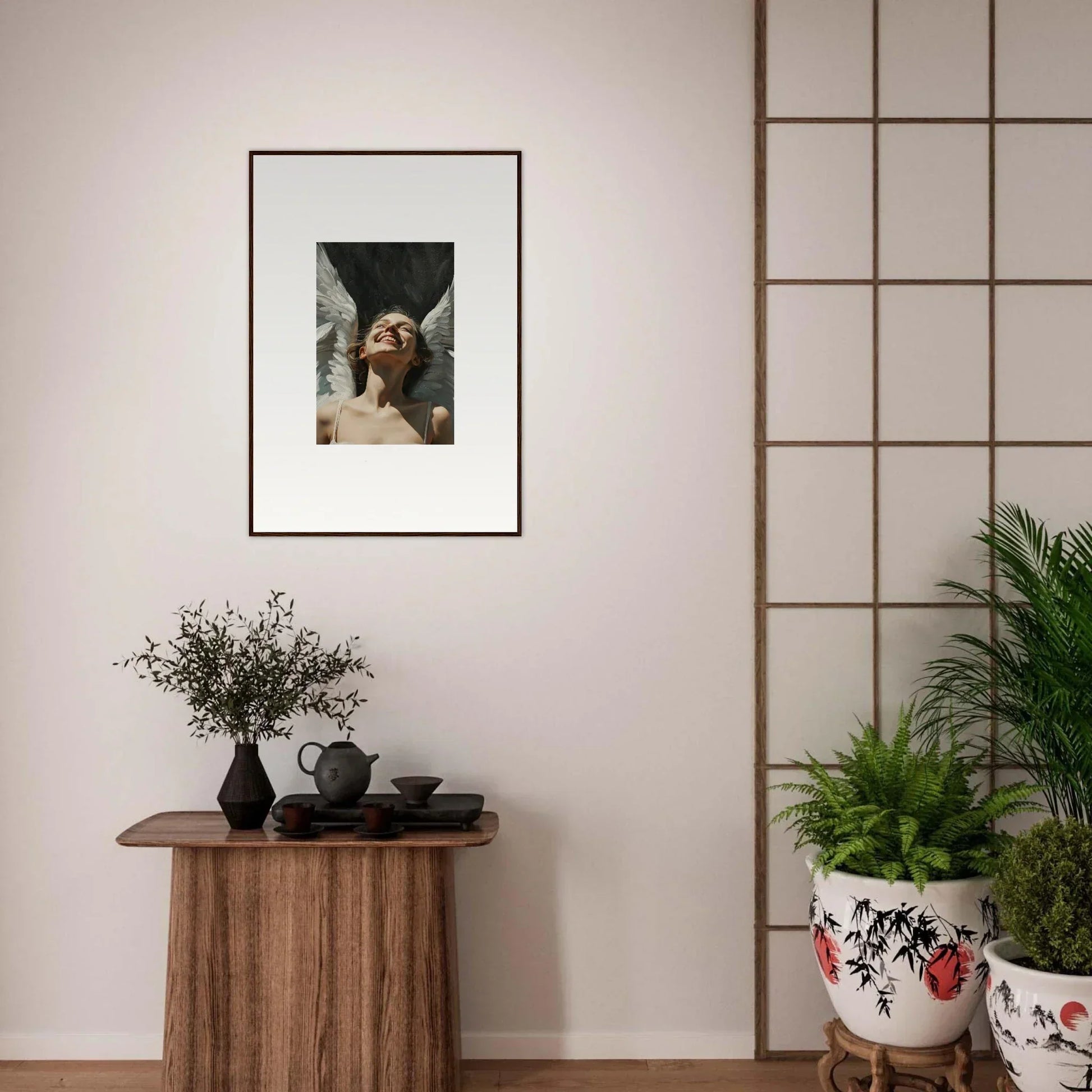 Framed canvas print of a person gazing upwards, perfect for room decoration wall art