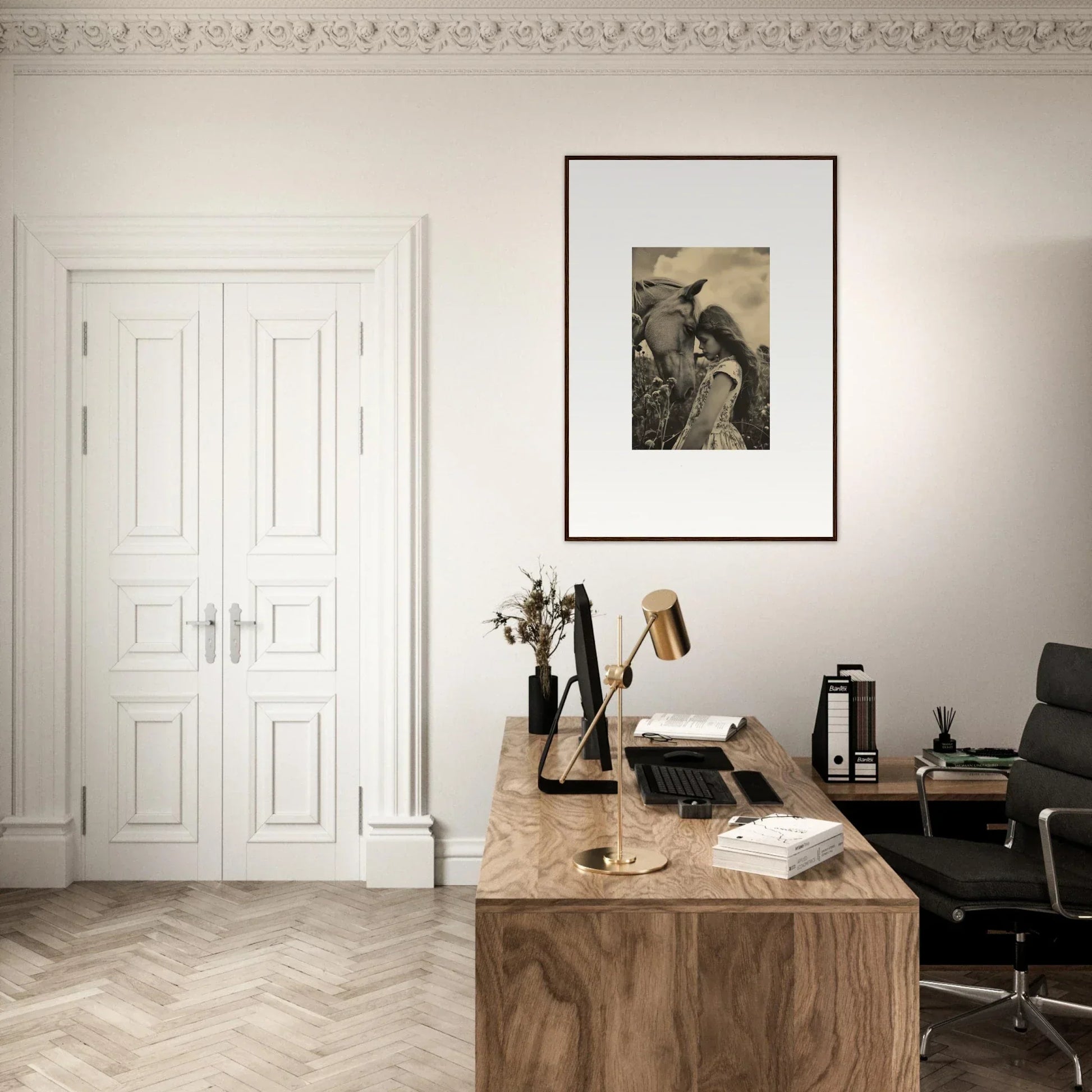 Wooden desk with typewriter and books in a minimalist workspace for serene anthropologyviews