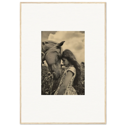 Framed black and white photo of a girl with a horse for serene anthropologyviews room decoration