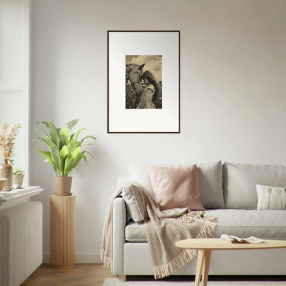 Framed black and white photo of a person with a bird for serene anthropologyviews room decoration