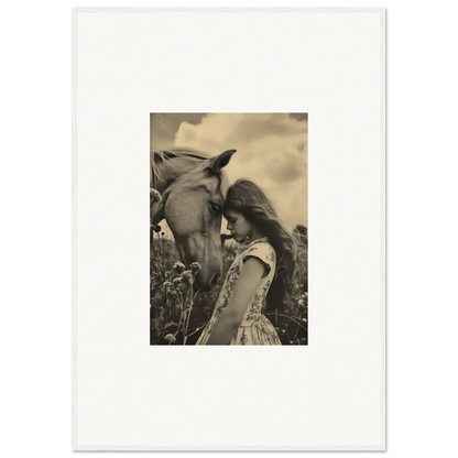 Sepia-toned photo of a girl and horse, perfect for serene Anthropologyviews canvas print